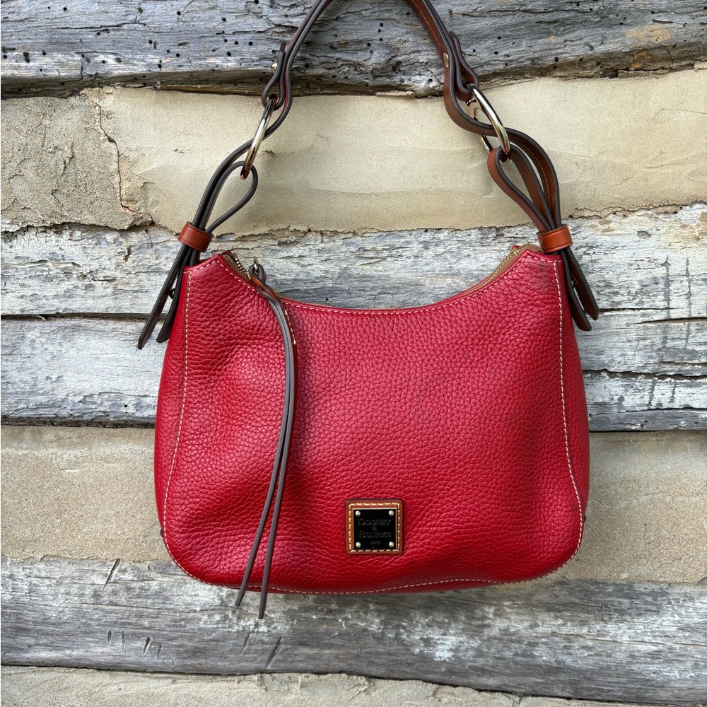 Dooney & Bourke Red Pebble Grain  Leather Hobo with Brown Leather Strap NWOT